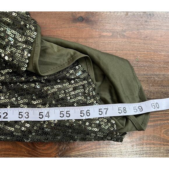 Ieena Mac Duggal Olive Green Sequin One-Shoulder Side Slit Gown Size 6 $398 - Picture 13 of 15